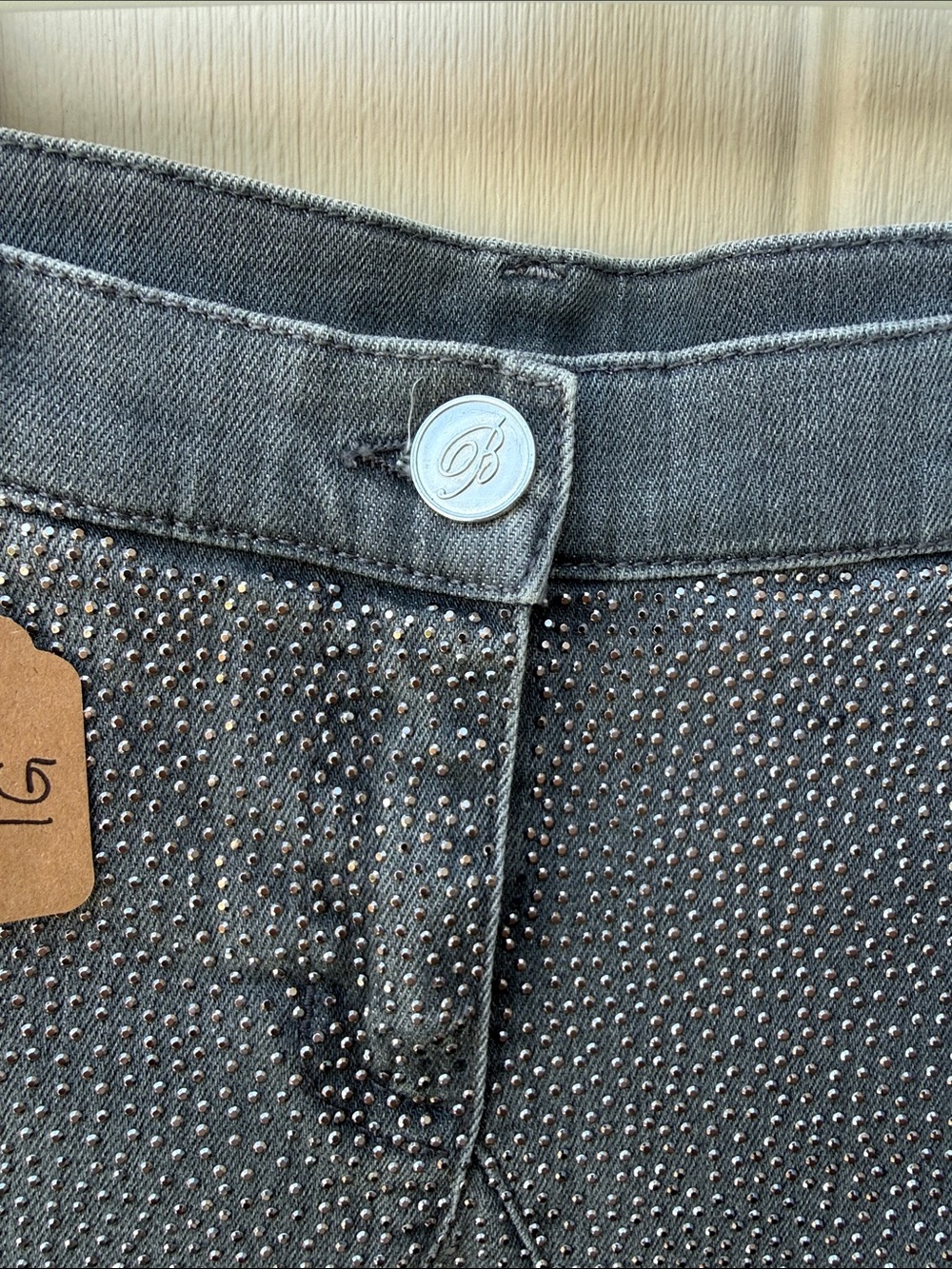 Miss Blumarine Jeans Gray Cotton Embellished Studded Denim Mini Skirt - Picture 4 of 8